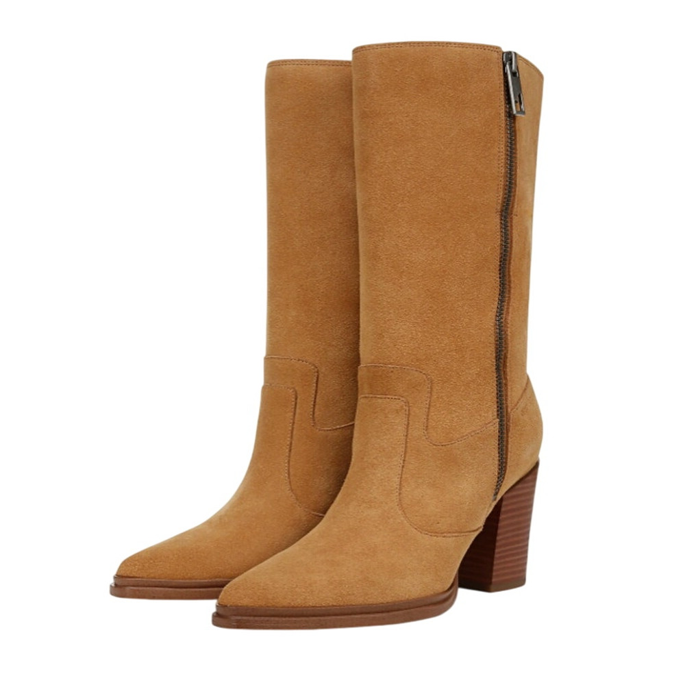 Franco Sarto Women Jaxon Mid Calf Boots Size 8.5 Brown Suede Pointed Toe NWOB